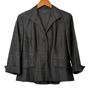 Lafayette 148 New York Womens Black Silk Blazer 3-Snap 3/4 Sleeve Capsule Size 8